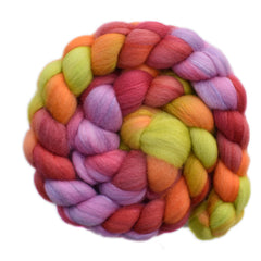 Hand painted silk and Polwarth wool roving for hand spinning and felting