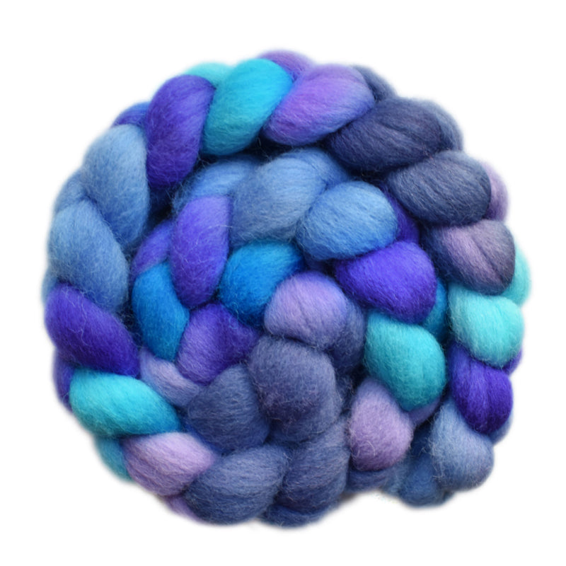 Hand painted Lleyn wool roving for hand spinning and felting