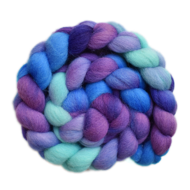 Hand painted Lleyn wool roving for hand spinning and felting