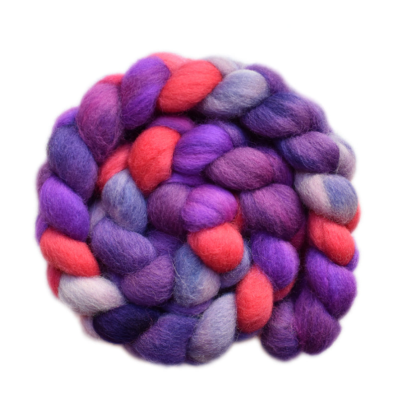 Hand paitned Lleyn wool roving for hand spinning and felting