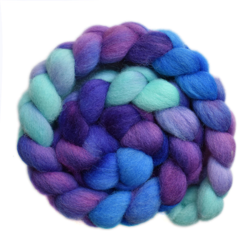 Hand painted Lleyn wool roving for hand spinning and felting