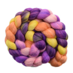 Hand painted Silk / BFL wool roving for hand spinning and felting