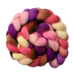 Hand painted Lleyn wool roving for hand spinning and felting