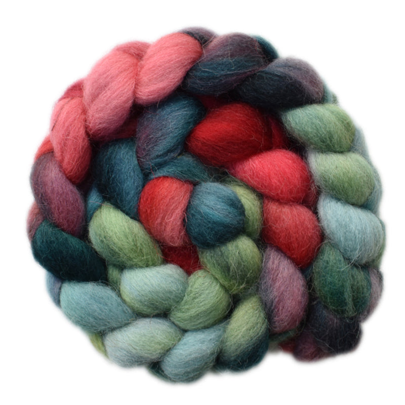 Hand painted Bergschaf wool roving for hand spinning and felting