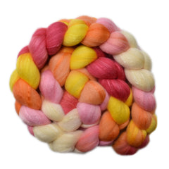 Hand painted silk / Polwarth wool roving for hand spinning and felting