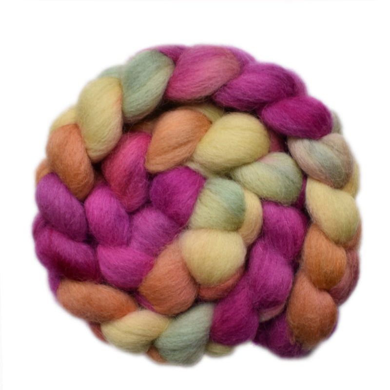 Hand painted Bergschaf wool roving for hand spinning and felting