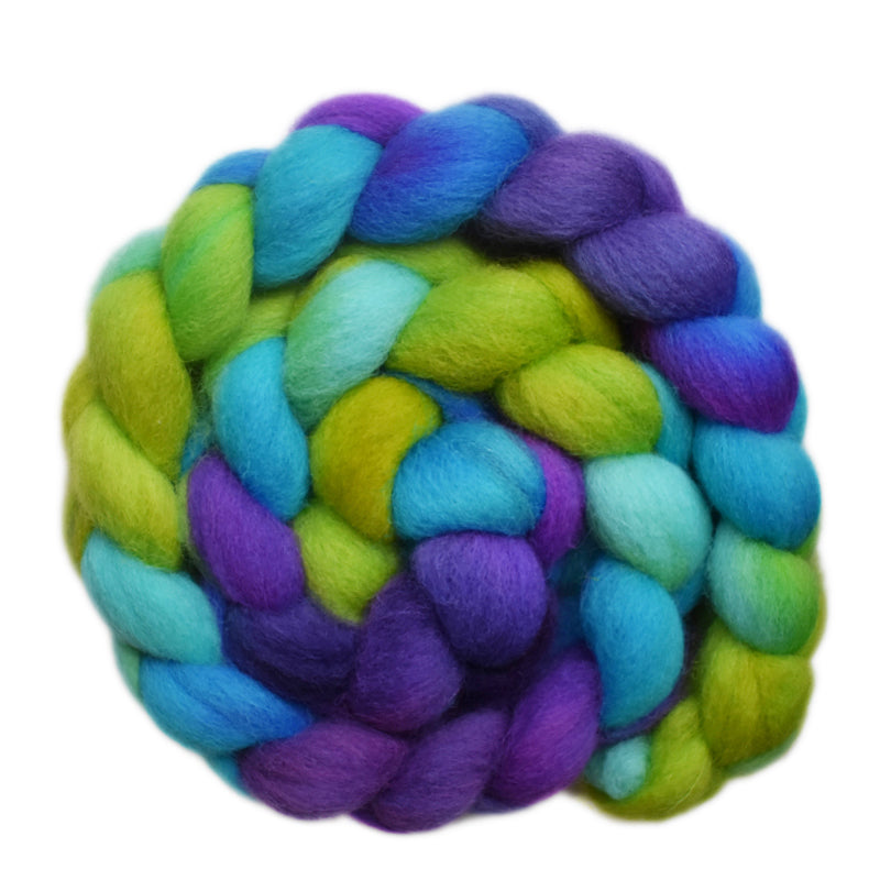 Hand painted Lleyn wool roving for hand spinning and felting