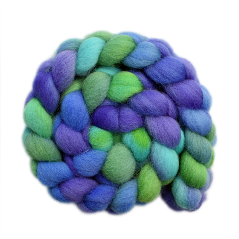 Hand painted Lleyn wool roving for hand spinning and felting