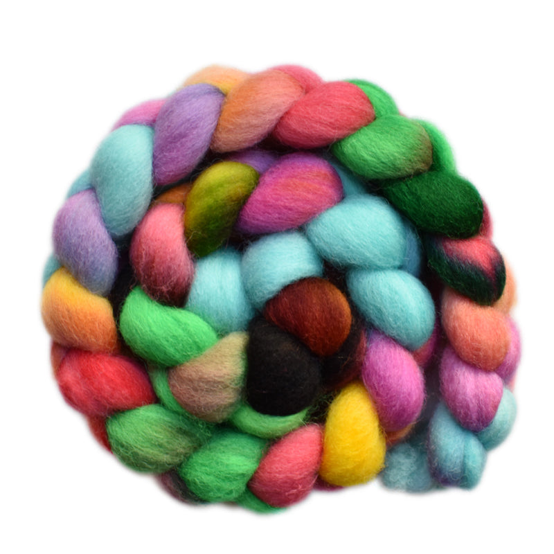 Hand painted Lleyn wool roving for hand spinning and felting