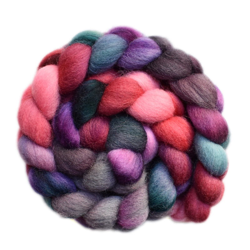 Hand painted Lleyn wool roving for hand spinning and felting