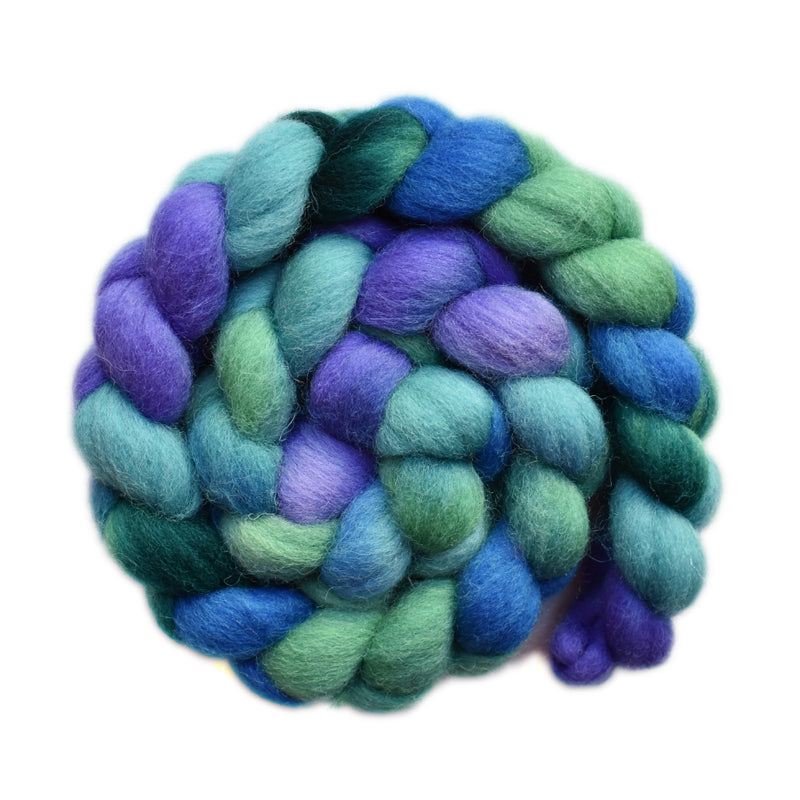 Hand paitned Lleyn wool roving for hand spinning and felting