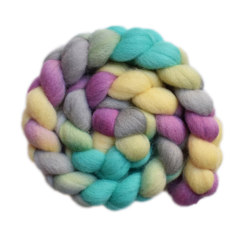 Hand painted Lleyn wool roving for hand spinning and felting