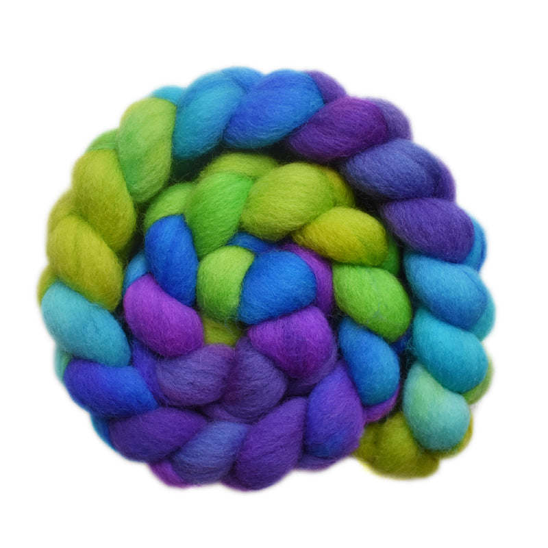 Hand painted Lleyn wool roving for hand spinning and felting