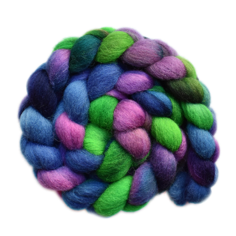 Hand paitned Lleyn wool roving for hand spinning and felting