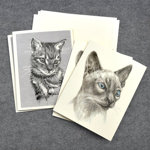 Blank Notecards, Set of Four - Proceeds to Charity - Original Drawings by Ilga - Cats 2