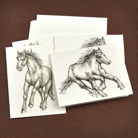 Blank Notecards, Set of Four - Proceeds to Charity - Original Drawings by Ilga - Horses 2
