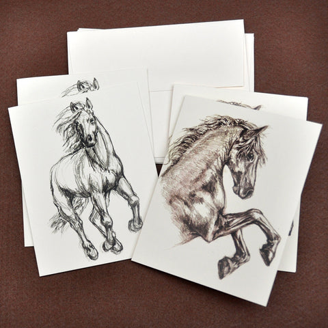Blank Notecards, Set of Four - Proceeds to Charity - Original Drawings by Ilga - Horses