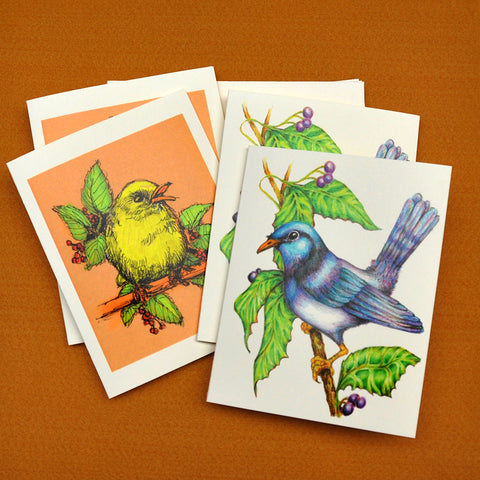 Blank Notecards, Set of Four - Proceeds to Charity - Original Drawings by Ilga - Imaginary Birds