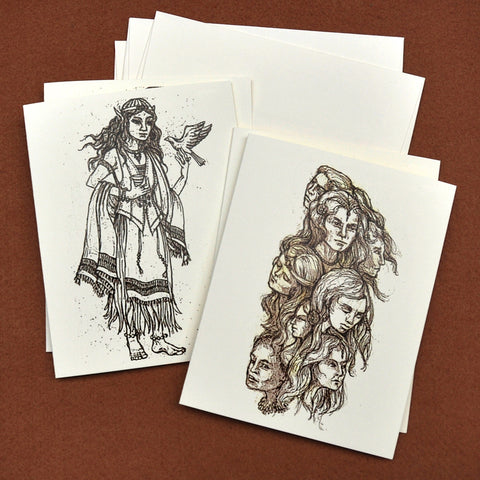 Blank Notecards, Set of Four - Proceeds to Charity - Original Drawings by Ilga - Women