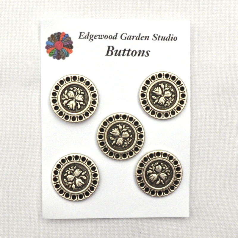 Silver Buttons with floral pattern, Medium - Set of 5 – Edgewood Garden ...
