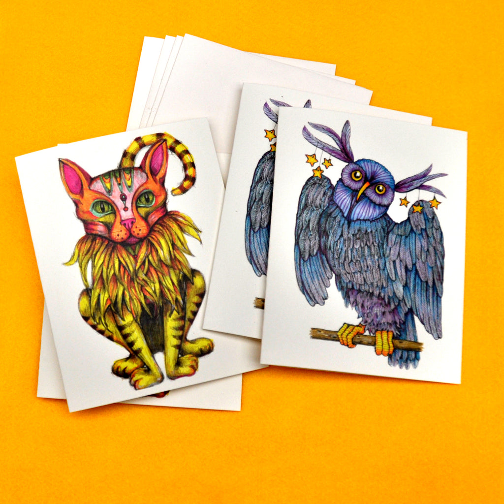 Fantasy Animals drawings blank note cards