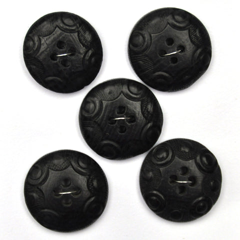 Black Buttons with Embossed Pattern - Set of 5