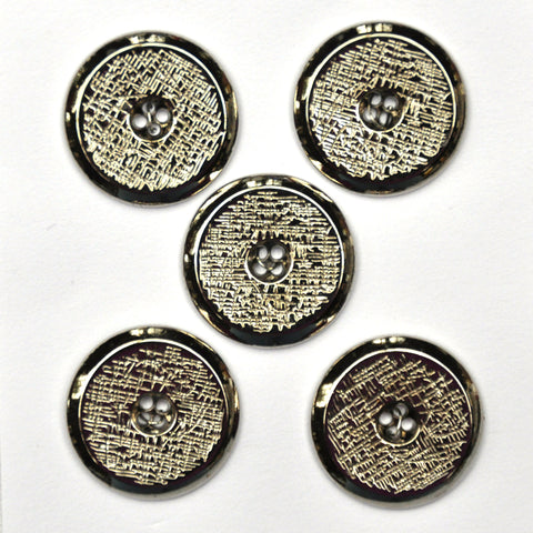 Silver Buttons with Scratch Pattern, Medium - Set of 5