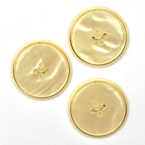 White Pearlescent Buttons with Gold Rim - Set of 3